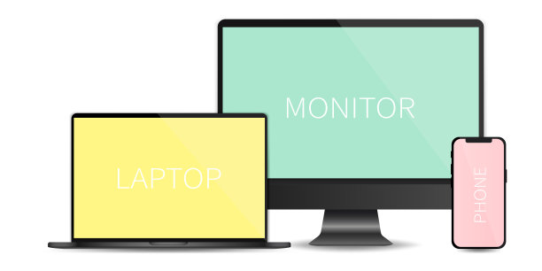 实际的设备设置。矢量插图。电脑笔记本电脑和手机模型。设备空白模板采集。图片下载