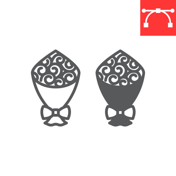 花束线和字形图标，礼物和花，花束玫瑰矢量图标，矢量图形，可编辑的笔画轮廓符号，eps 10。图片下载