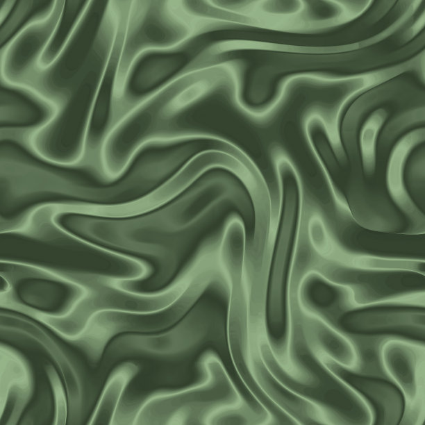 绿色无缝背景与波浪褶皱织物褶皱，平滑的丝绸质地与褶皱和折痕在流动的织物。数码插图图片下载