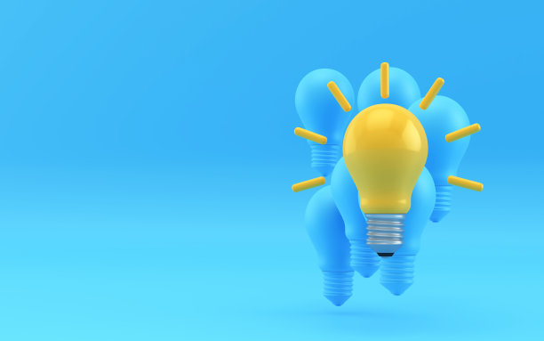 黄色灯泡图标上的蓝色背景股票照片图片下载