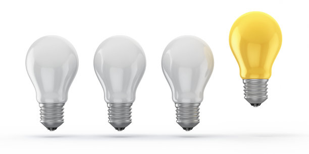 三个白光图标和一个黄色灯泡孤立在白色背景彩色股票照片图片下载