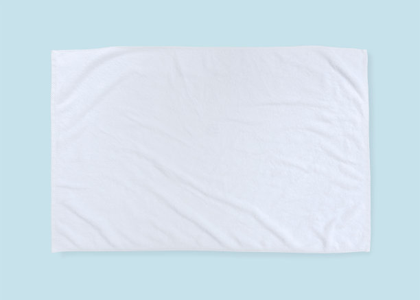 白色毛巾模型模板棉布布抹布模型孤立在蓝色背景与剪切路径，平铺顶视图图片下载