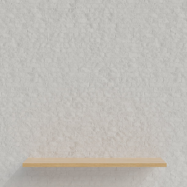 木架产品展示在白色砖墙背景简约风格。3d模型和插图。图片下载