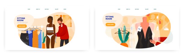 试衣间登陆页面设计，网站banner矢量模板集。更衣室。时尚产业，演艺事业。图片下载