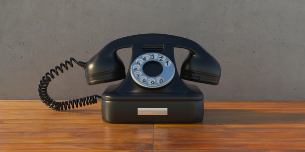 老式电话，黑色旧电话木桌。三维演示图片下载