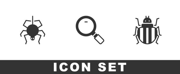 设置蜘蛛，放大镜和科罗拉多甲虫图标。向量图片下载