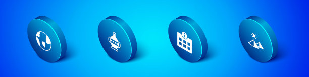 设置等距地球地球仪，信息，埃及金字塔和古代双耳罐图标。向量图片下载