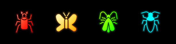 设置甲虫虫，蝴蝶，衣服蛾和蟑螂图标。向量图片下载