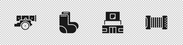 设置大炮，瓦伦基，列宁陵墓和手风琴图标。向量图片下载