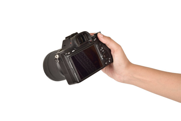 数码相机在手孤立的白色背景与剪辑路径图片下载