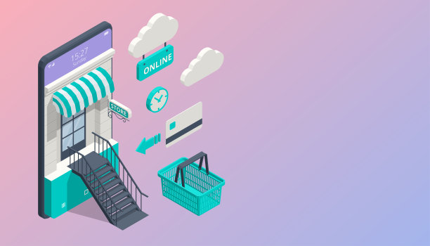 等距网上购物设计概念。手机代表店前店。营销与数字营销图片下载