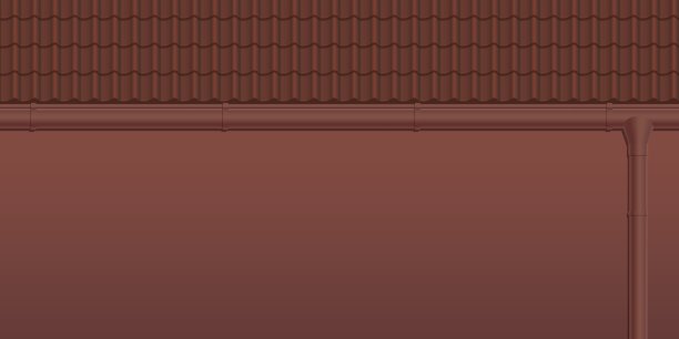 向量背景的棕色屋顶瓦和排水沟。现实的棕色波纹屋顶纹理和排水系统背景。房子外观背景。矢量插图。图片下载