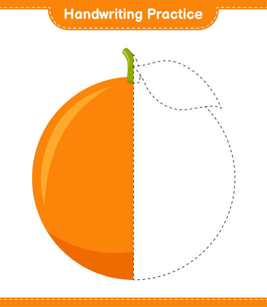书法练习。描摹橙色线条。教育儿童游戏，可打印的工作表，矢量插图图片下载
