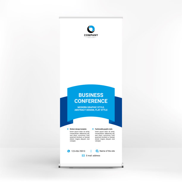 会旗设计，创意展位，商品和服务广告，现代平面风格，旗帜的研讨会。图片下载