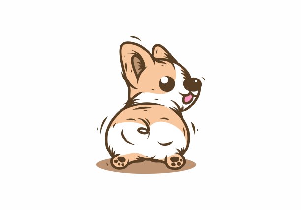 可爱的棕白色小狗回头看插图设计图片下载