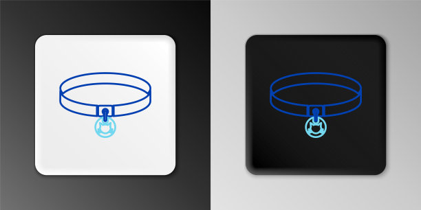 线猫项圈与姓名标签图标孤立在灰色背景。简单的家畜用品。照顾猫和狗。宠物猫链。色彩斑斓的轮廓的概念。向量图片下载