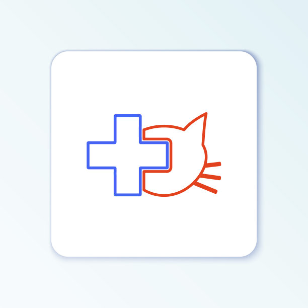 线兽医诊所符号图标孤立在白色背景上。交叉猫兽医护理。宠物急救标志。色彩斑斓的轮廓的概念。向量图片下载