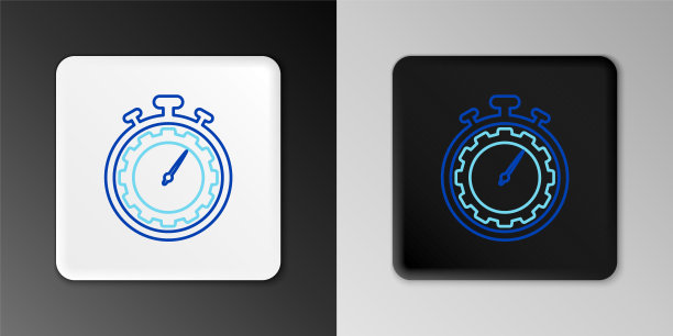 线时间管理图标孤立在灰色背景上。时钟和齿轮标志。生产力的象征。色彩斑斓的轮廓的概念。向量图片下载