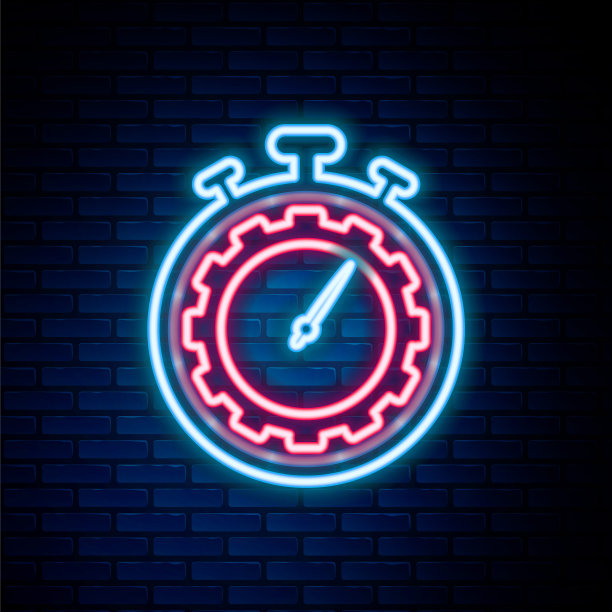 时间管理图标隔离在砖墙背景上。时钟和齿轮标志。生产力的象征。色彩斑斓的轮廓的概念。向量图片下载