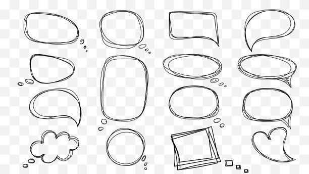 云和语音气泡对话手绘孤立图标。空的黑色草图与等高线涂鸦。图片下载