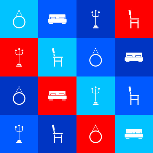 设置镜子，大床，大衣架和椅子图标图片下载