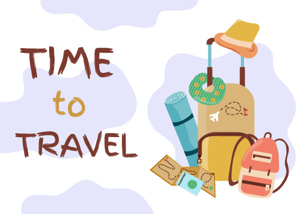 时间旅游，暑假，海滩休息。一套旅游项目的娱乐。用于环游世界的物品。矢量平面背景和对象插图。图片下载