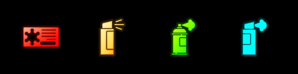 设置警徽，胡椒喷雾，油漆罐和图标。向量图片下载