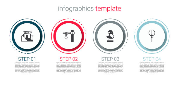 设置古代遗迹，绞刑架，半身像和海神三叉戟。业务信息模板。向量图片下载