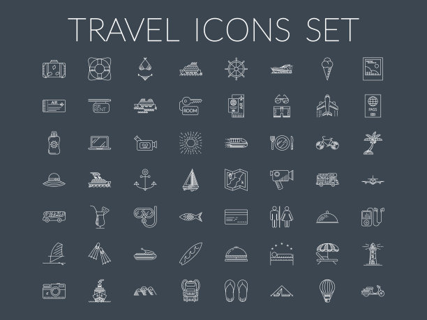 旅游的图标集。图片下载