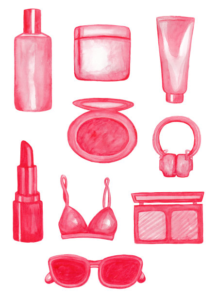 红色单色水彩化妆品和配件图片下载