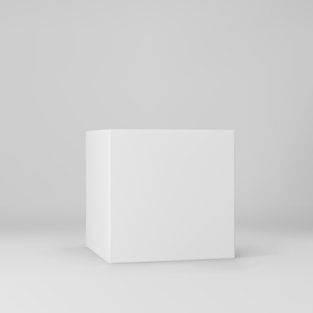 白色3d立方体与透视孤立在灰色背景。3d建模盒与照明和阴影。现实的矢量图标图片下载