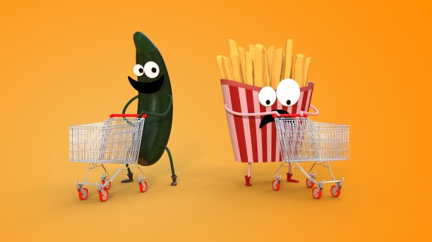 油炸西葫芦和超市手推车图片下载