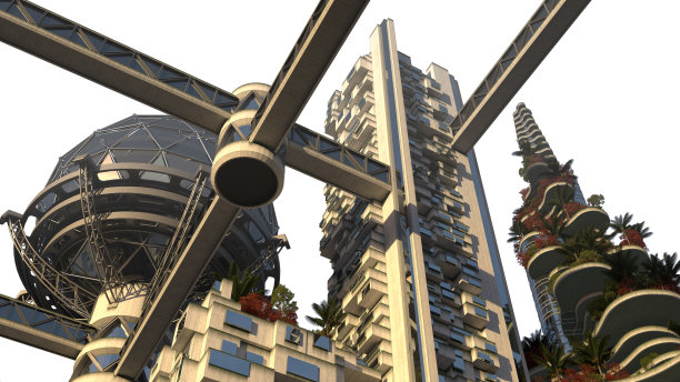 未来绿色城市特写建筑图片下载