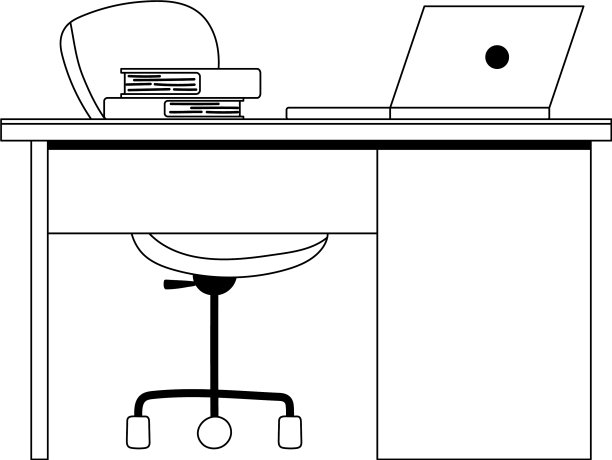 工作空间，办公桌，笔记本电脑，椅子和书图片下载