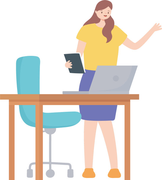 商务女性把笔记本电脑放在桌子和椅子上图片下载