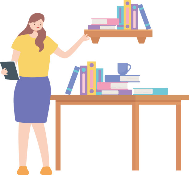 女员工与文件夹架和桌子图片下载