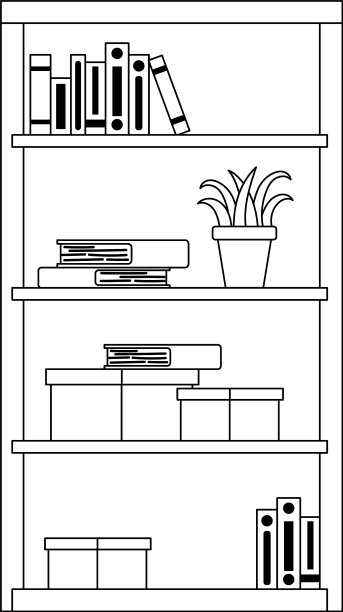 书柜与书籍装订和植物隔离图片下载