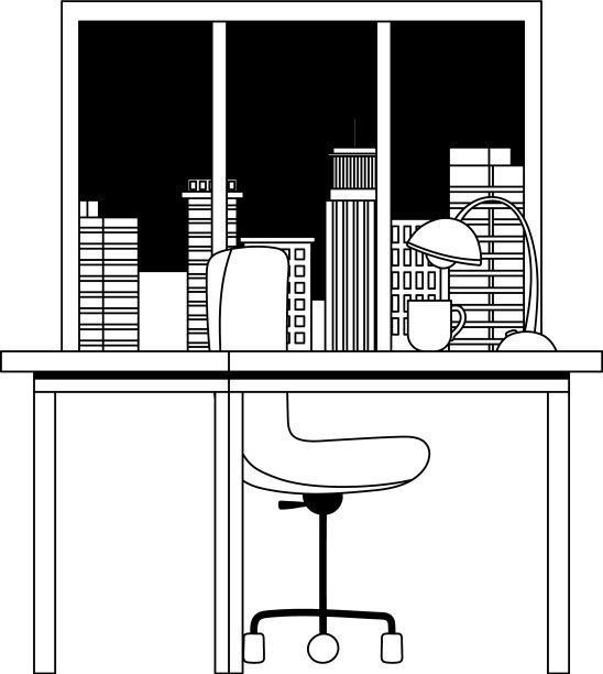 工作空间办公，台灯，椅子和窗户图片下载