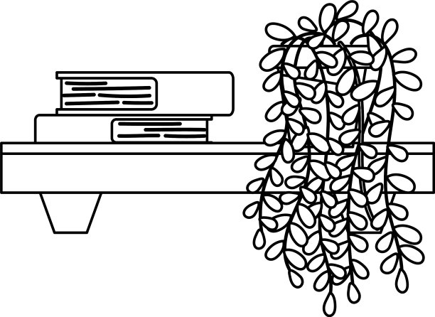 书架与书籍和盆栽植物隔离设计图片下载