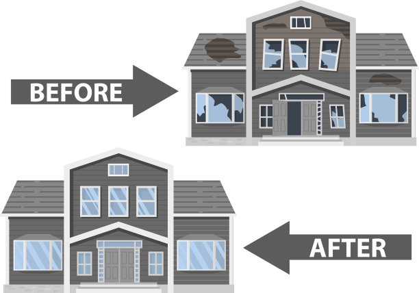 现代房屋翻新前后都破旧不堪图片下载
