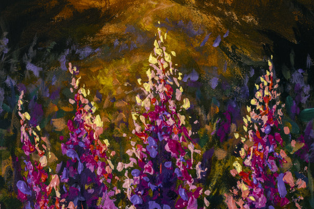 印象派纹理油画美丽的粉红色紫色花朵伊凡茶火草特写。花卉背景的现代美术。图片下载
