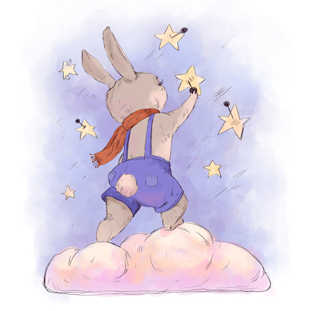 有趣的孩子插图小兔子别针星星图片下载