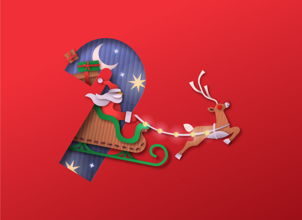 剪纸圣诞老人的圣诞鹿雪橇孤立图片下载