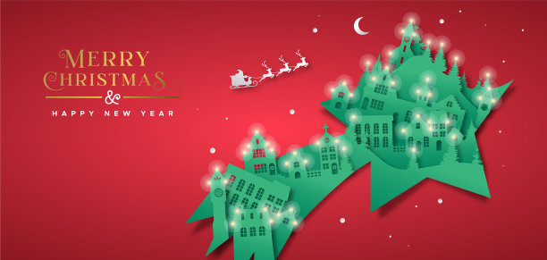 圣诞新年剪纸星冬城图片下载