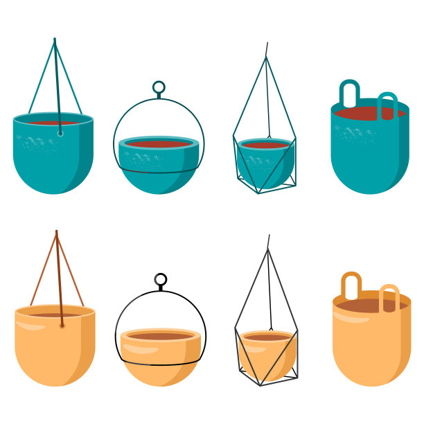 花盆贴纸设置在白色孤立的背景图片下载