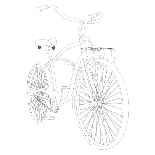 半圆形车把的自行车轮廓，由白色背景上的黑线构成。透视图。矢量图图片下载