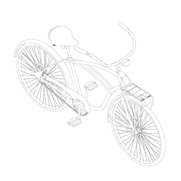 半圆形车把的自行车轮廓，由白色背景上的黑线构成。等距视图。矢量图图片下载