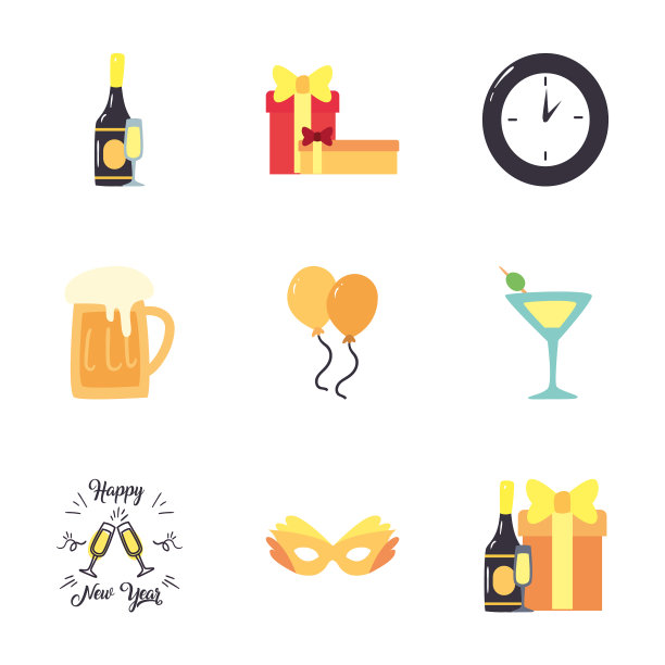 新年快乐自由形式风格的图标收集图片下载