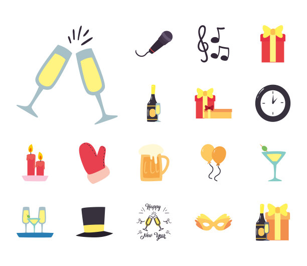 新年快乐自由形式风格收集图标图片下载