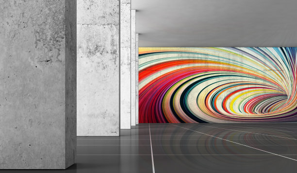 灰色的墙壁，柱子和涂鸦，3d室内图片下载